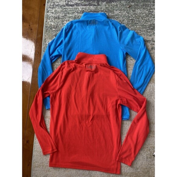 SET (2) Under Armour Run Men's Size S HEATGEAR 1/4 Zip Pullover Run Blue Red - Picture 2 of 12
